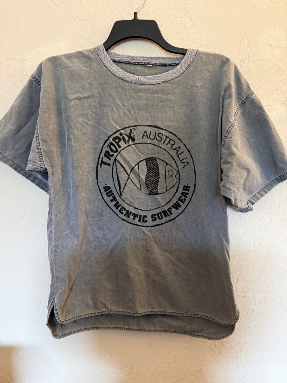 Tropix Australia Authentic Surfwear Gray Graphic T Shirt Vintage Surf Style